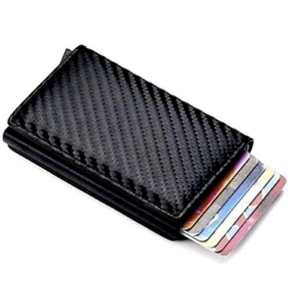Wallet Leather RFID Blocking Slim Pop Up Card Case Minimalist New In Box Black - Picture 7 of 11
